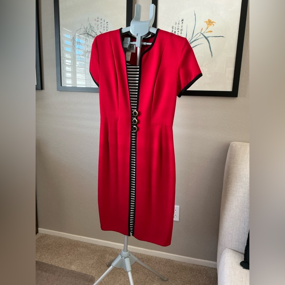 Diane Von Furstenberg Red Sheath Dress with Peter Pan Collar